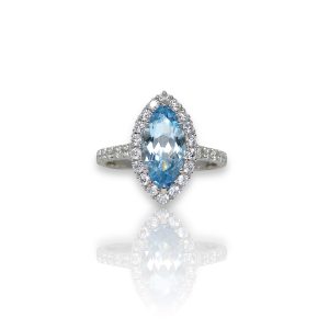 Platinum Vintage Style Aquamarine and Diamond Ring