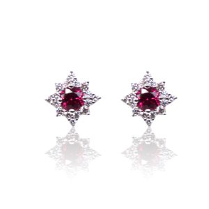 18ct White Gold Star Shape Ruby and Diamond Cluster Earrings