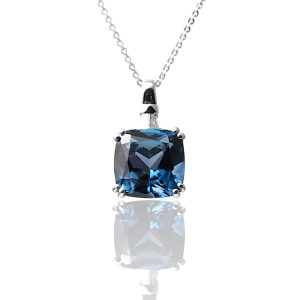 9ct White Gold Blue Topaz and Diamond Necklace