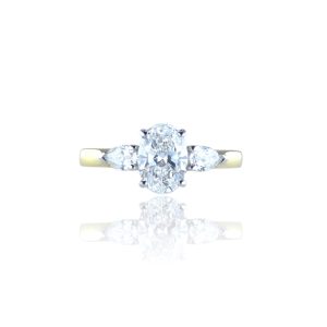 18ct Yellow Gold & Platinum Oval & Pear Shape Cut Lab Grown Diamond 3 Stone Ring 1.32ct