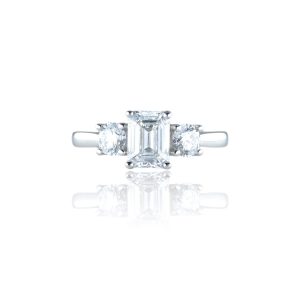 Platinum 3 Stone Emerald & Brilliant Cut Lab Grown Diamond Ring 1.59ct